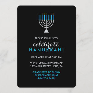 Invitation Hanoukka en fête avec la Menorah d'argent sur le n