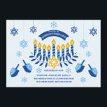 Invitation Hanoukka Gift Exchange Party<br><div class="desc">Commencez le plaisir de votre fête Hanoukka avec cette délicieuse invitation mettant en vedette l'Étoile de David, une menorah et des rêves dans les tons bleu et or.Conçu par Freepik). () La carte est facile à customiser avec votre libellé, police, couleur de police, options de forme de papier et le...</div>
