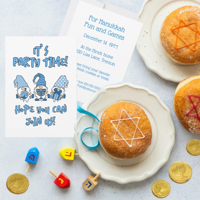 Invitation Hanoukka Gnomes Soignée Fête de Vacances Personnal (Personalize this flat card invitation.)