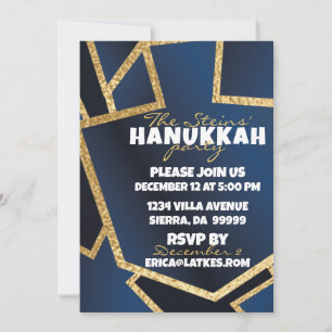 Invitation Hanoukka Golden Dreidels Navy Blue