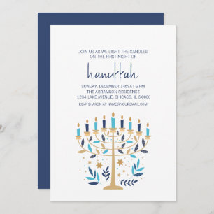 Invitation Hanoukka Love & Light Floral Menorah Fête