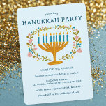 Invitation HANOUKKA PARTY Menorah couronne florale CUSTOM<br><div class="desc">Des flûtes dessinées à la main par moi pour vous. Ajoutez votre propre texte à l'avant de la carte ou modifiez les couleurs arrière - plans. Tout est personnalisable. Aussi disponible en téléchargement numérique ou en invitation de carte postale. Pour plus de designs et de couleurs, consultez ma boutique !...</div>