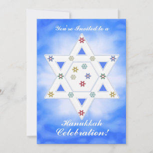 Invitation Hanoukka Star et Snowflakes Celebration Blue