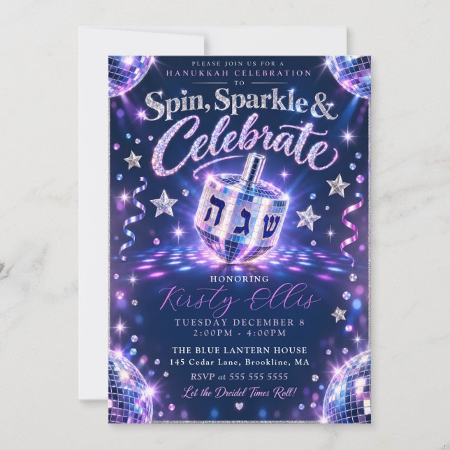 Invitation Hanukka Spin Étincelle (Devant)