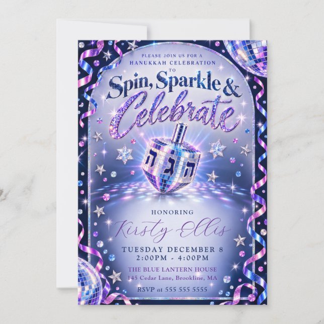 Invitation Hanukka Spin Étincelle (Devant)