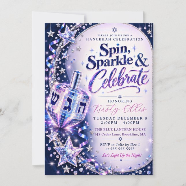 Invitation Hanukka Spin Étincelle (Devant)