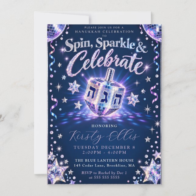 Invitation Hanukka Spin Étincelle (Devant)