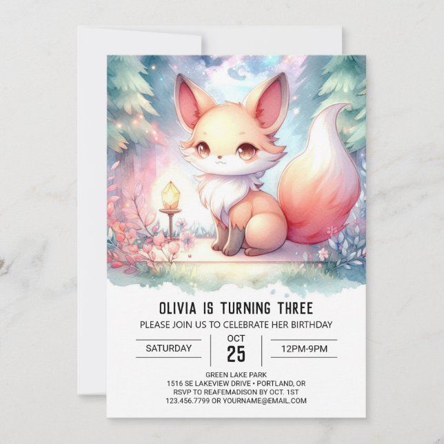 Invitation Happable Printable Fox Anniversaire numérique (Devant)