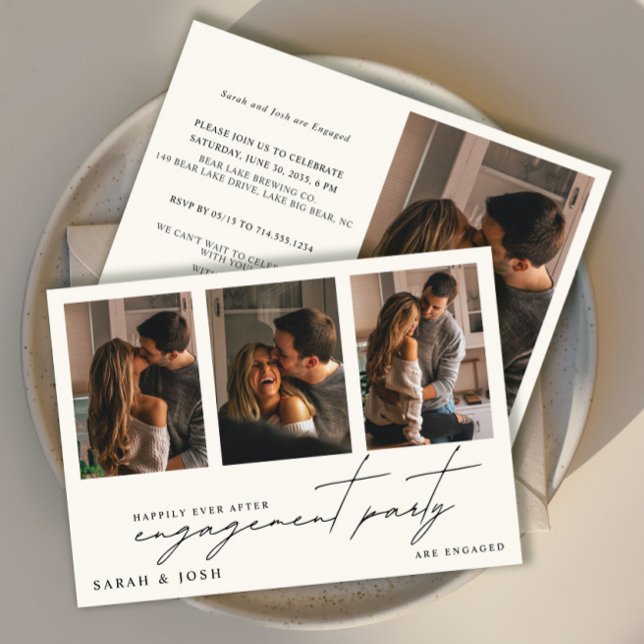 Invitation Happily Ever After 4 Photo Cream Engagement Party (Créateur téléchargé)