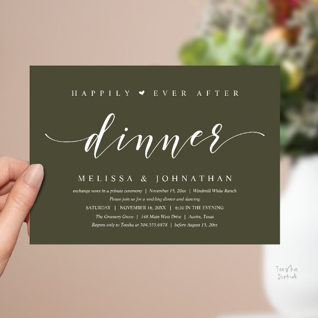 Invitation Happily Ever After Dinner, Modern Minimalist (Happily Ever After Dinner, Modern Minimalist reception Invitation Card, olive green)