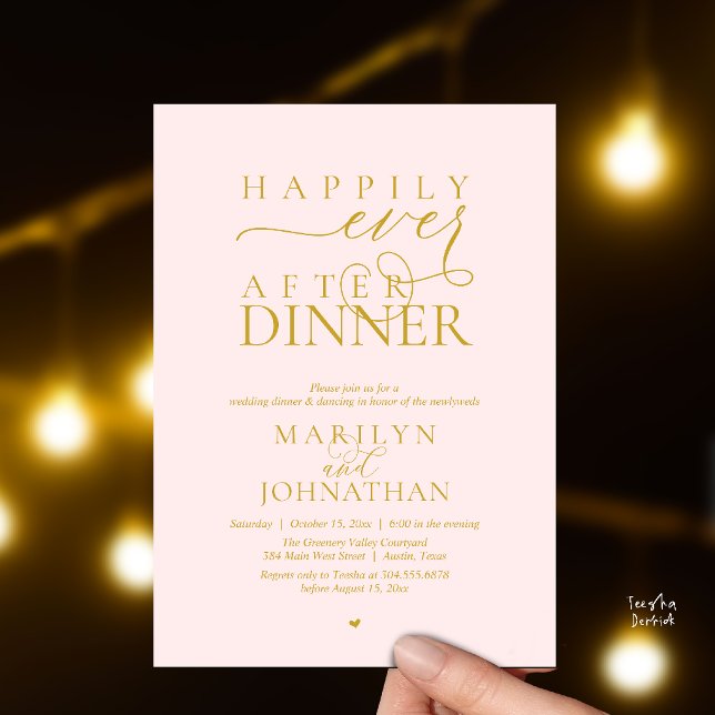 Invitation Happily Ever After Dinner Modern Wedding Reception (Happily Ever After Dinner Modern Wedding Reception Invitation card in Blush yellow gold)