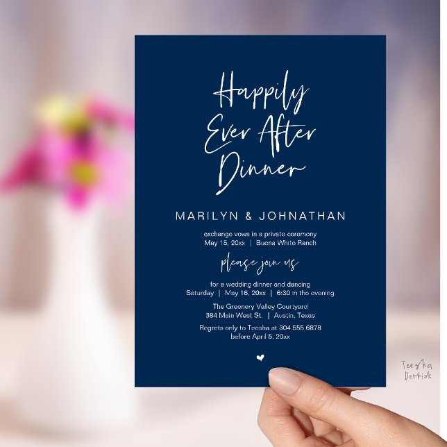 Invitation Happily Ever After Dinner Modern Wedding Reception (Happily Ever After Dinner Modern Minimalist Wedding Reception Invitation Card in Navy Blue)