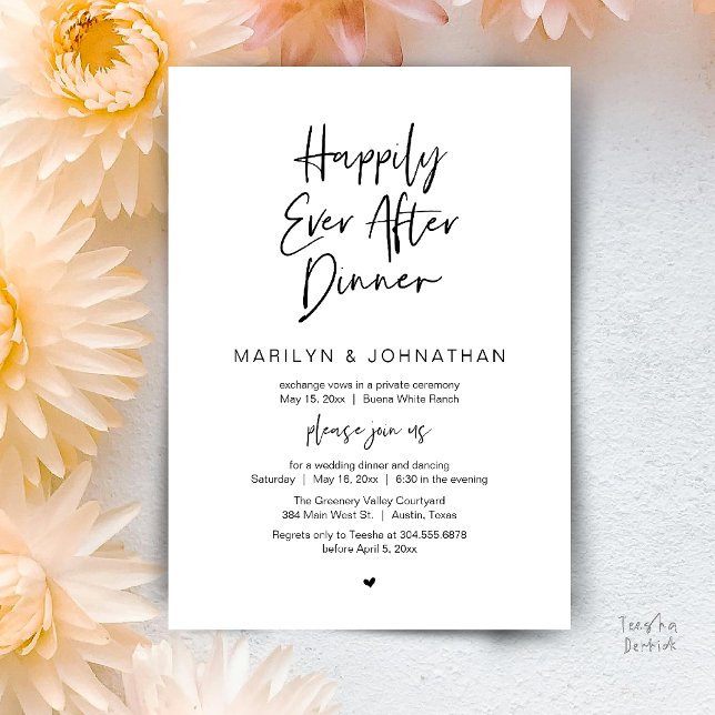 Invitation Happily Ever After Dinner Modern Wedding Reception (Happily Ever After Dinner Modern Minimalist Wedding Reception Invitation Card in Black and White)