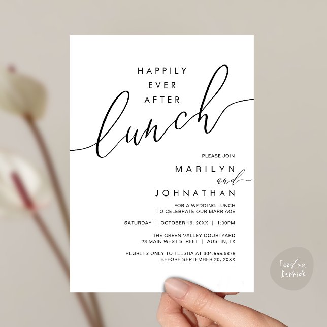 Invitation Happily Ever After Dinner Wedding Reception Dinner (Happily Ever After Lunch Wedding Reception Invitation Card in Black white)