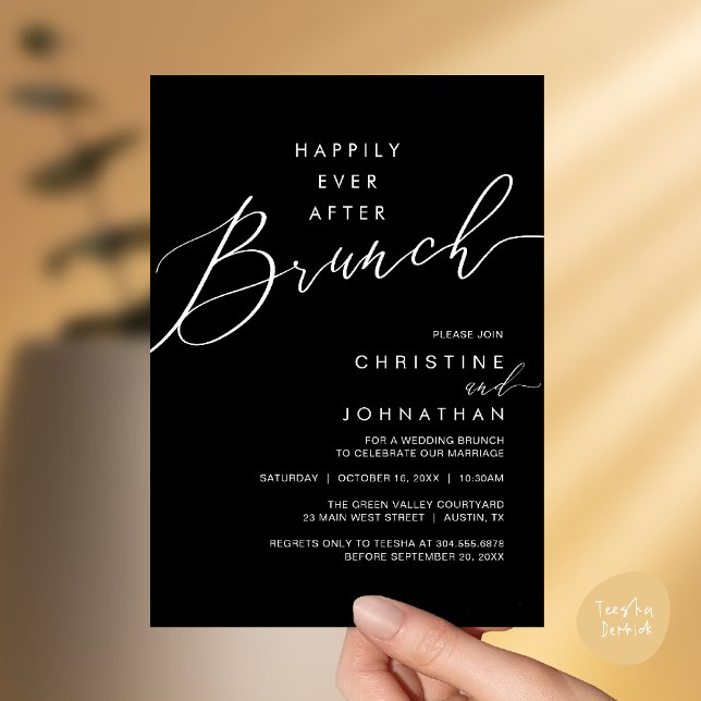 Invitation Happily Ever After Dinner Wedding Reception Dinner (Happily Ever After Brunch Post Wedding Reception Invitation Card in Black White)