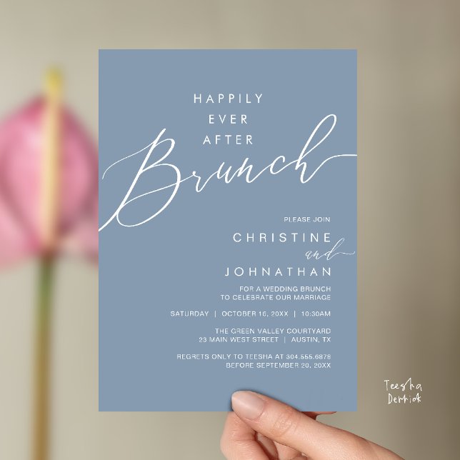 Invitation Happily Ever After Dinner Wedding Reception Dinner (Happily Ever After Brunch Post Wedding Reception Invitation Card in Dusty Blue)