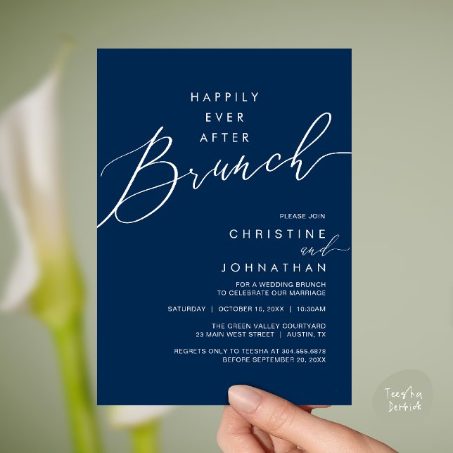 Invitation Happily Ever After Dinner Wedding Reception Dinner (Happily Ever After Brunch Post Wedding Reception Invitation Card in Navy Blue)