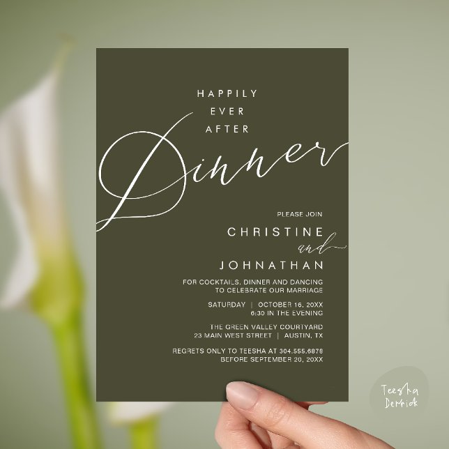 Invitation Happily Ever After Dinner Wedding Reception Dinner (Happily Ever After Dinner Wedding Reception Dinner Invitation Card in Olive green)