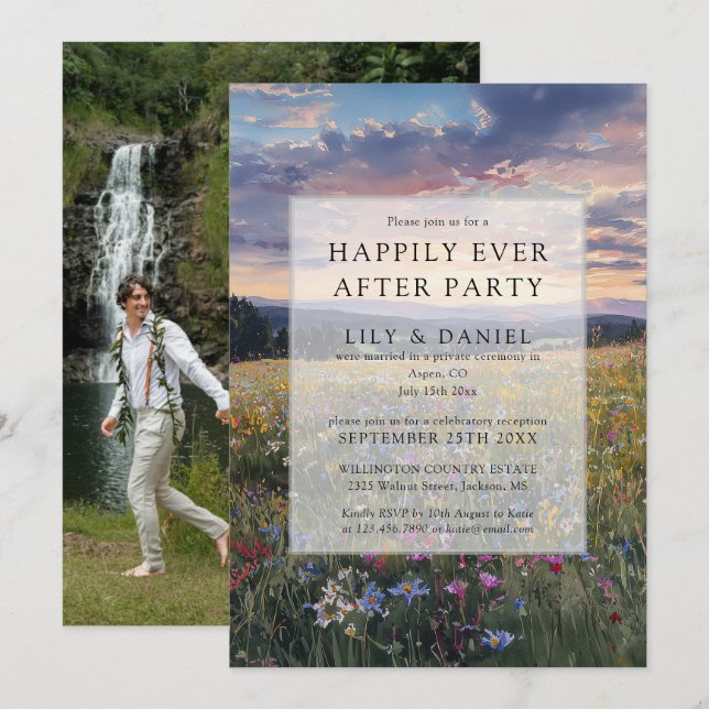 Invitation Happily Ever After Floral Wildflower Wedding Photo (Devant / Derrière)