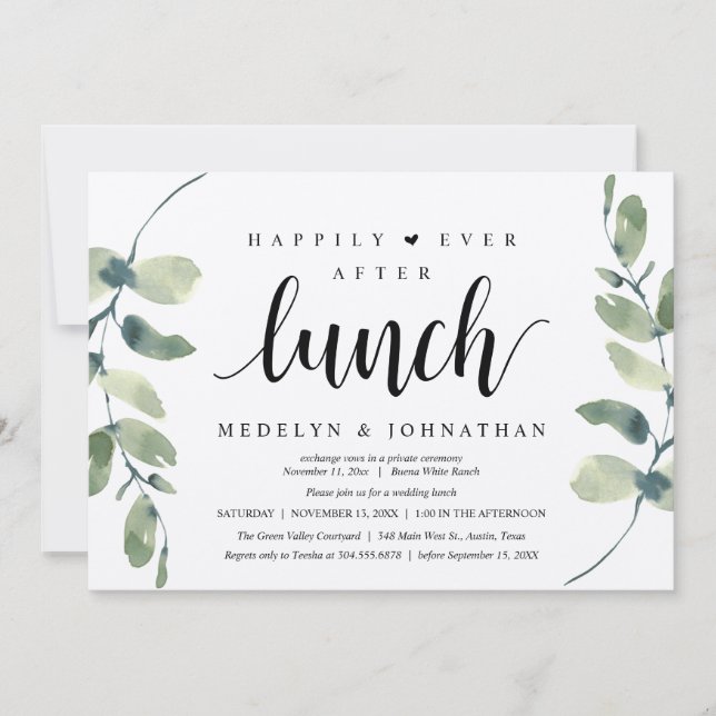 Invitation Happily Ever After Lunch, Greenery Rustic Wedding  (Devant)