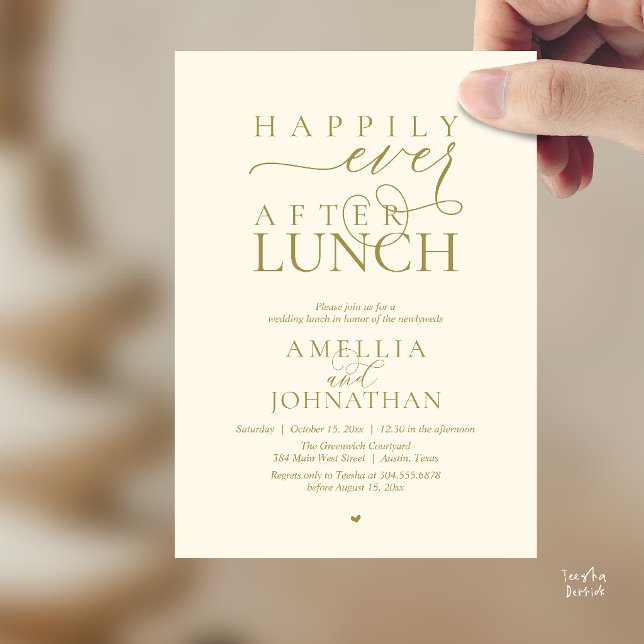 Invitation Happily Ever After Lunch Modern Wedding Elopement (Happily Ever After Lunch Modern Wedding Elopement Invitation Card in yellow gold cream)