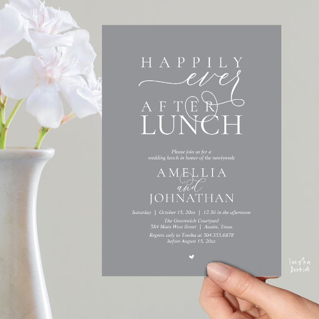 Invitation Happily Ever After Lunch Modern Wedding Elopement (Happily Ever After Lunch Modern Wedding Elopement Invitation Card in dark grey)