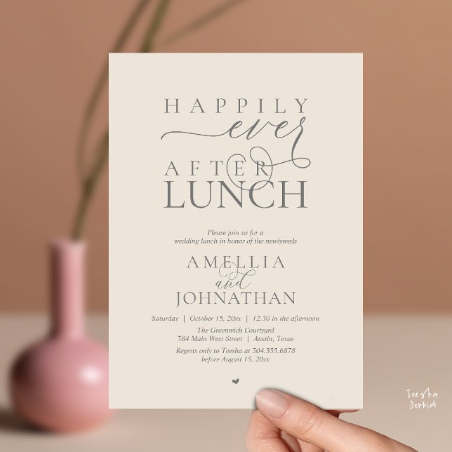 Invitation Happily Ever After Lunch Modern Wedding Elopement (Happily Ever After Lunch Modern Wedding Elopement Invitation Card in cream grey)