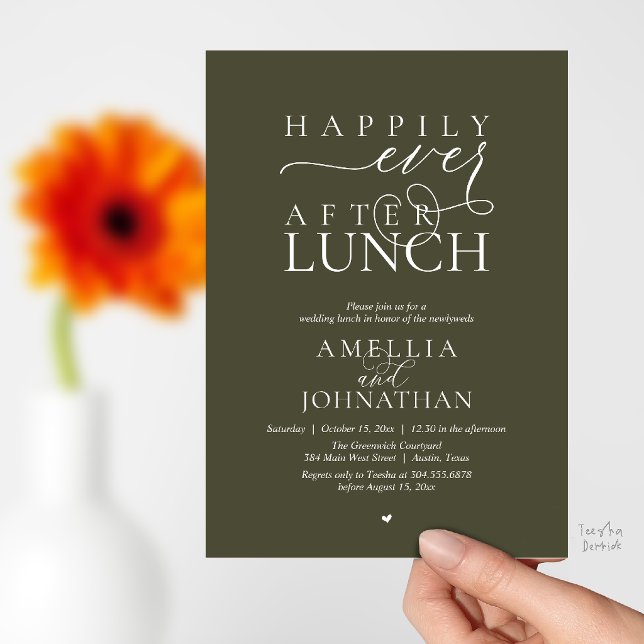 Invitation Happily Ever After Lunch Modern Wedding Elopement (Happily Ever After Lunch Modern Wedding Elopement Invitation Card in olive green)