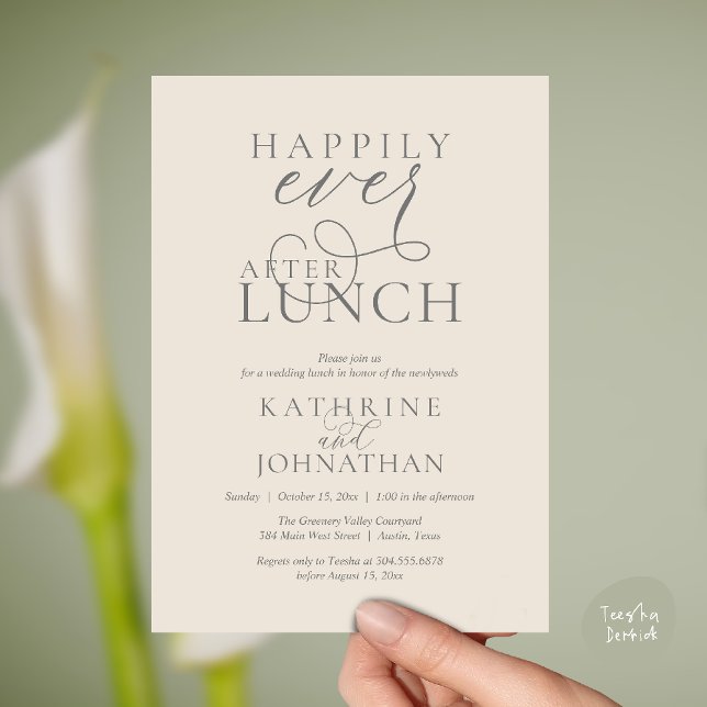 Invitation Happily Ever After Lunch Post Wedding Elopement (Happily Ever After Lunch Post Wedding Elopement Invitation card, luncheon love laughter  cream grey)
