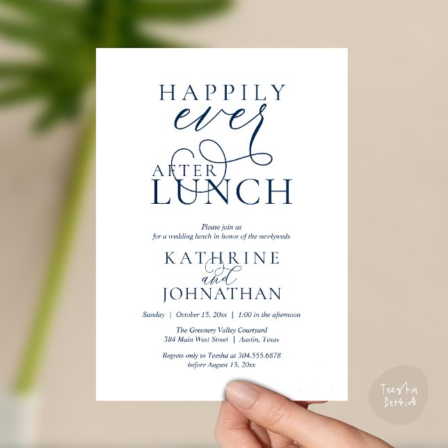 Invitation Happily Ever After Lunch Post Wedding Elopement (Happily Ever After Lunch Post Wedding Elopement Invitation card, luncheon love laughter  navy blue)