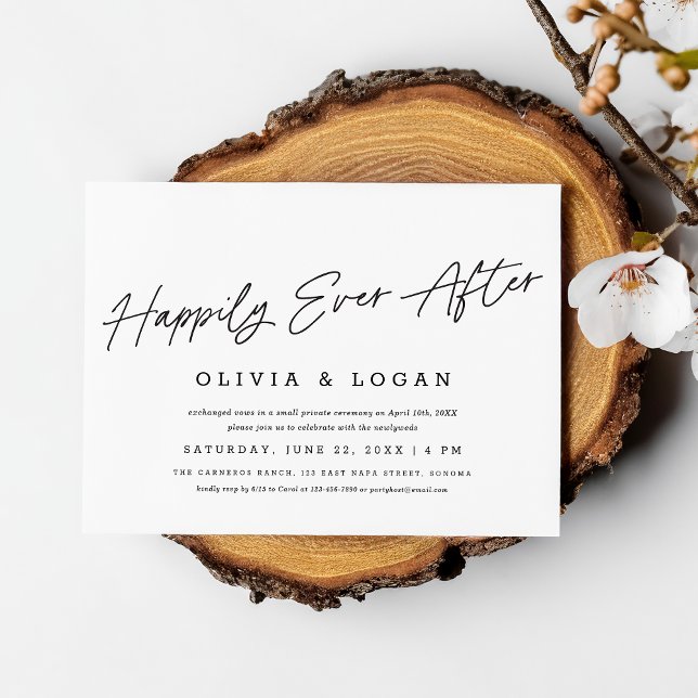 Invitation Happily Ever After Modern Script Wedding Elopement (Créateur téléchargé)
