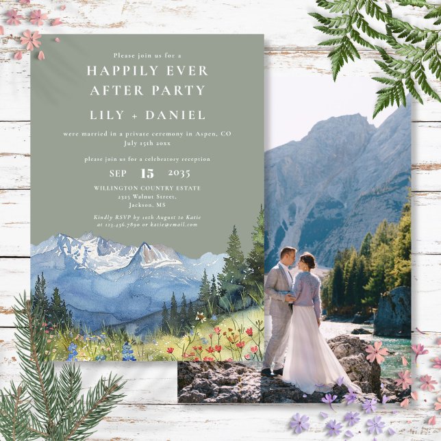 Invitation Happily Ever After Mountain Sage Wedding Photo (Happily Ever After Mountain Sage Wedding Photo Invitation)