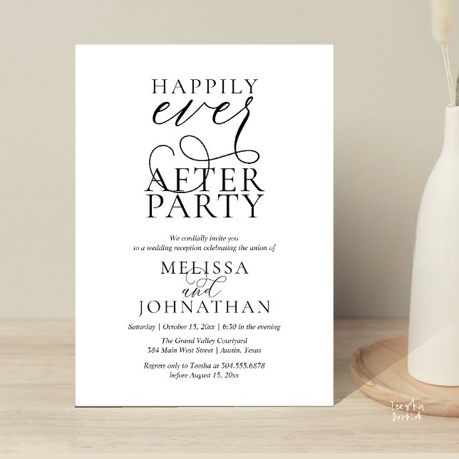 Invitation Happily Ever After Party, Classy Wedding Reception (Happily Ever After Party, Classy Wedding Reception Modern Dinner Invitation Card PDF Black White)