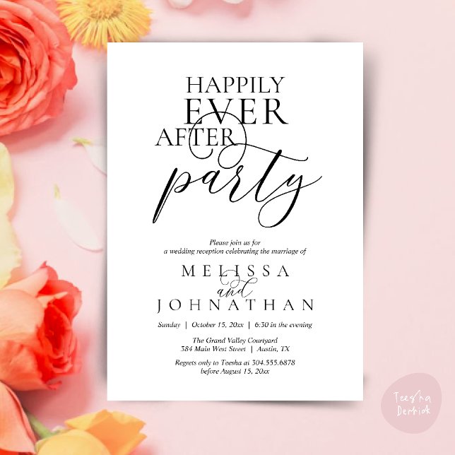 Invitation Happily Ever After Party, Modern Classy Wedding (Happily Ever After Party, Modern Classy Wedding Invitation Card PDF White Black)
