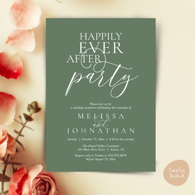 Invitation Happily Ever After Party, Modern Classy Wedding (Happily Ever After Party, Modern Classy Wedding Invitation Card PDF Sage Green)