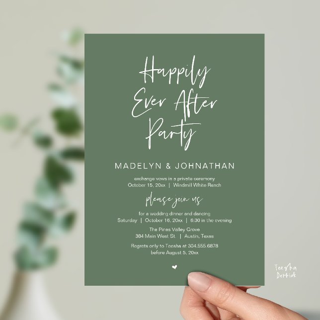 Invitation Happily Ever After Party, Modern Wedding Dinner (Happily Ever After Party, Modern Wedding Reception Dinner Invitation card in sage green)