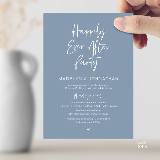 Invitation Happily Ever After Party, Modern Wedding Dinner (Happily Ever After Party, Modern Wedding Reception Dinner Invitation card in dusty blue)