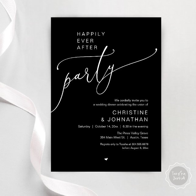 Invitation "Happily Ever After Party" Modern Wedding Dinner ("Happily Ever After Party" Modern Wedding Dinner reception Invitation card in black and white)