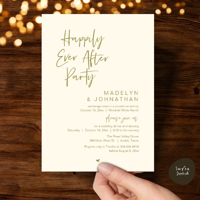 Invitation Happily Ever After Party, Modern Wedding Reception (Happily Ever After Party, Modern Wedding Reception Dinner Invitation card in yellow gold)