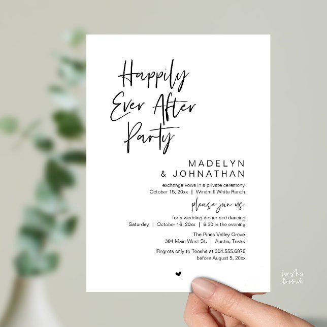 Invitation Happily Ever After Party, Modern Wedding Reception (Happily Ever After Party, Modern Wedding Reception Dinner Invitation card in black and white)