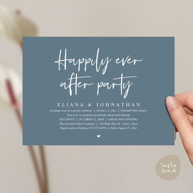 Invitation  Happily Ever After Party Modern Wedding Reception (Happily Ever After Party Modern Wedding Reception Invitation Card in Dark Dusty Blue)