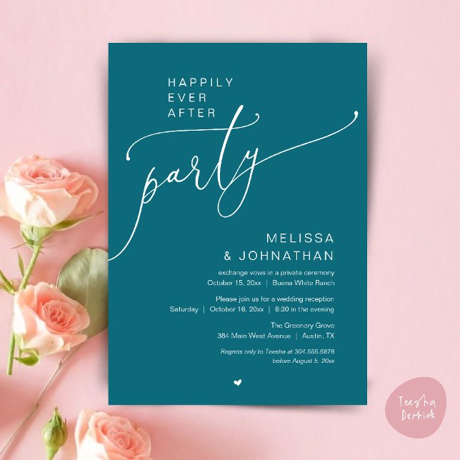 Invitation Happily Ever After Party Romance Wedding Reception (Happily Ever After Party Romance Wedding Reception Invitation card in emerald green)