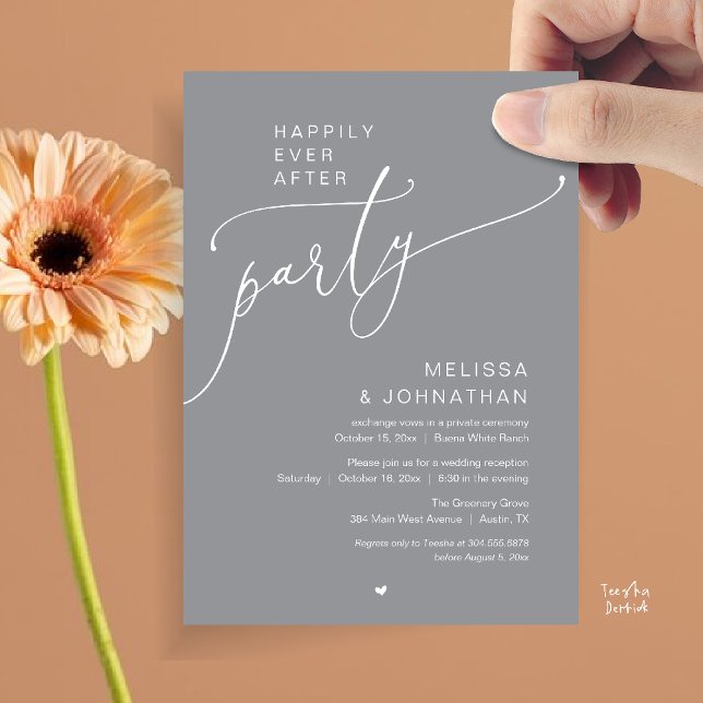 Invitation Happily Ever After Party Romance Wedding Reception (Happily Ever After Party Romance Wedding Reception Invitation card in chill grey)