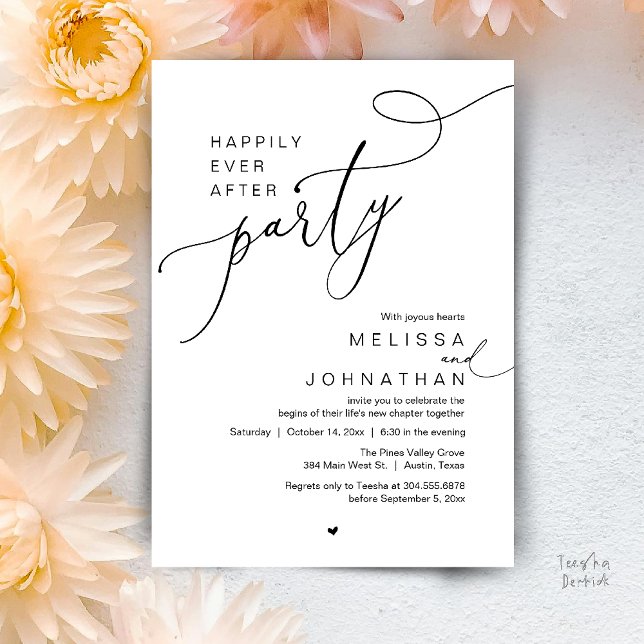 Invitation Happily Ever After Party, Romantic Wedding Dinner (Happily Ever After Party, Romantic Wedding Reception Dinner Invitation Card in Black White)