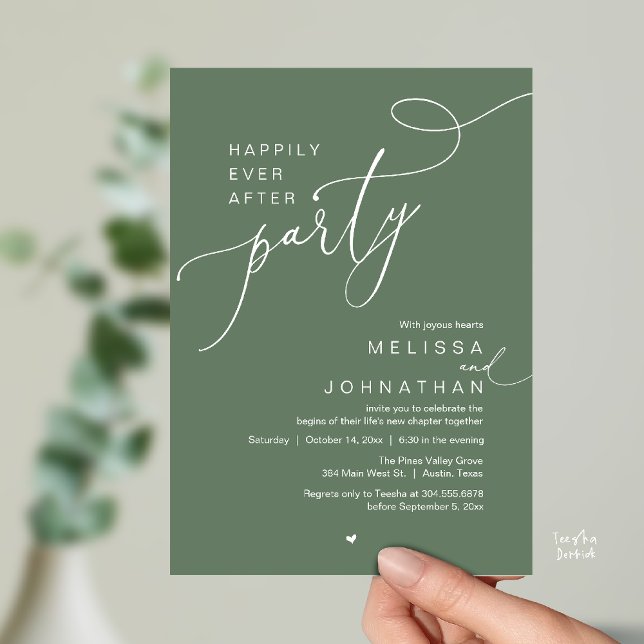 Invitation Happily Ever After Party, Romantic Wedding Dinner (Happily Ever After Party, Romantic Wedding Reception Dinner Invitation Card in Sage Green)