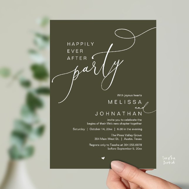 Invitation Happily Ever After Party, Romantic Wedding Dinner (Happily Ever After Party, Romantic Wedding Reception Dinner Invitation Card in Olive Green)