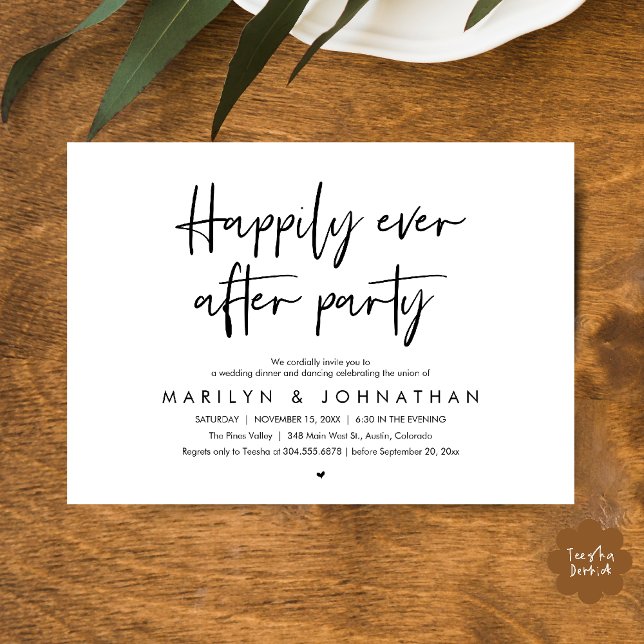 Invitation Happily Ever After Party, Wedding Dinner Dancing (Happily Ever After Party, Wedding Dinner Dancing Invitation Card in Black White)