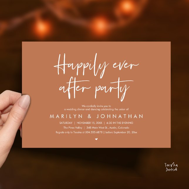 Invitation Happily Ever After Party, Wedding Dinner Dancing (Happily Ever After Party, Wedding Dinner Dancing Invitation Card in Terracotta Brown)