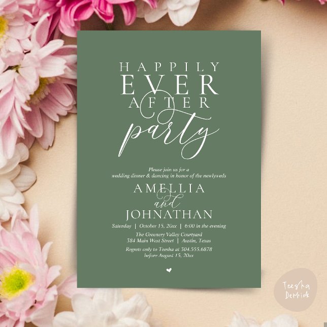 Invitation Happily Ever After Party Wedding Elopement Dinner (Happily Ever After Party Wedding Elopement Dinner Invitation Card in Sage Green)