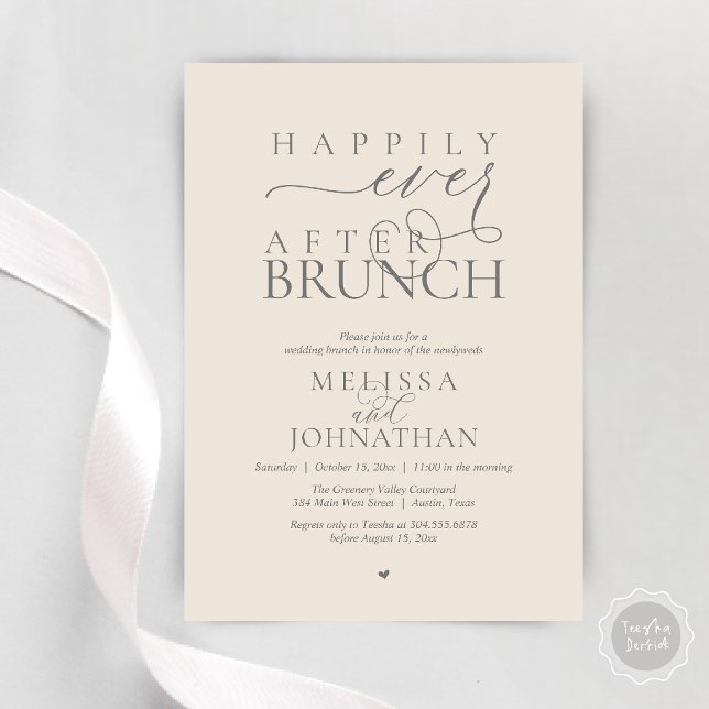 Invitation Happily Ever After Party Wedding Elopement Dinner (Happily Ever After Brunch Wedding Elopement Celebration Invitation Card in Cream Grey)